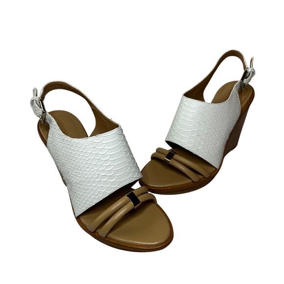 Calvin Klein Size 6.5 Prina Vacation Open Toe Wedge Heels Sandals White Nude - Picture 2 of 9
